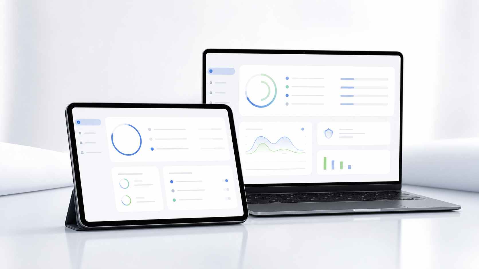 Tablet and laptop showing abstract parent planning dashboards.